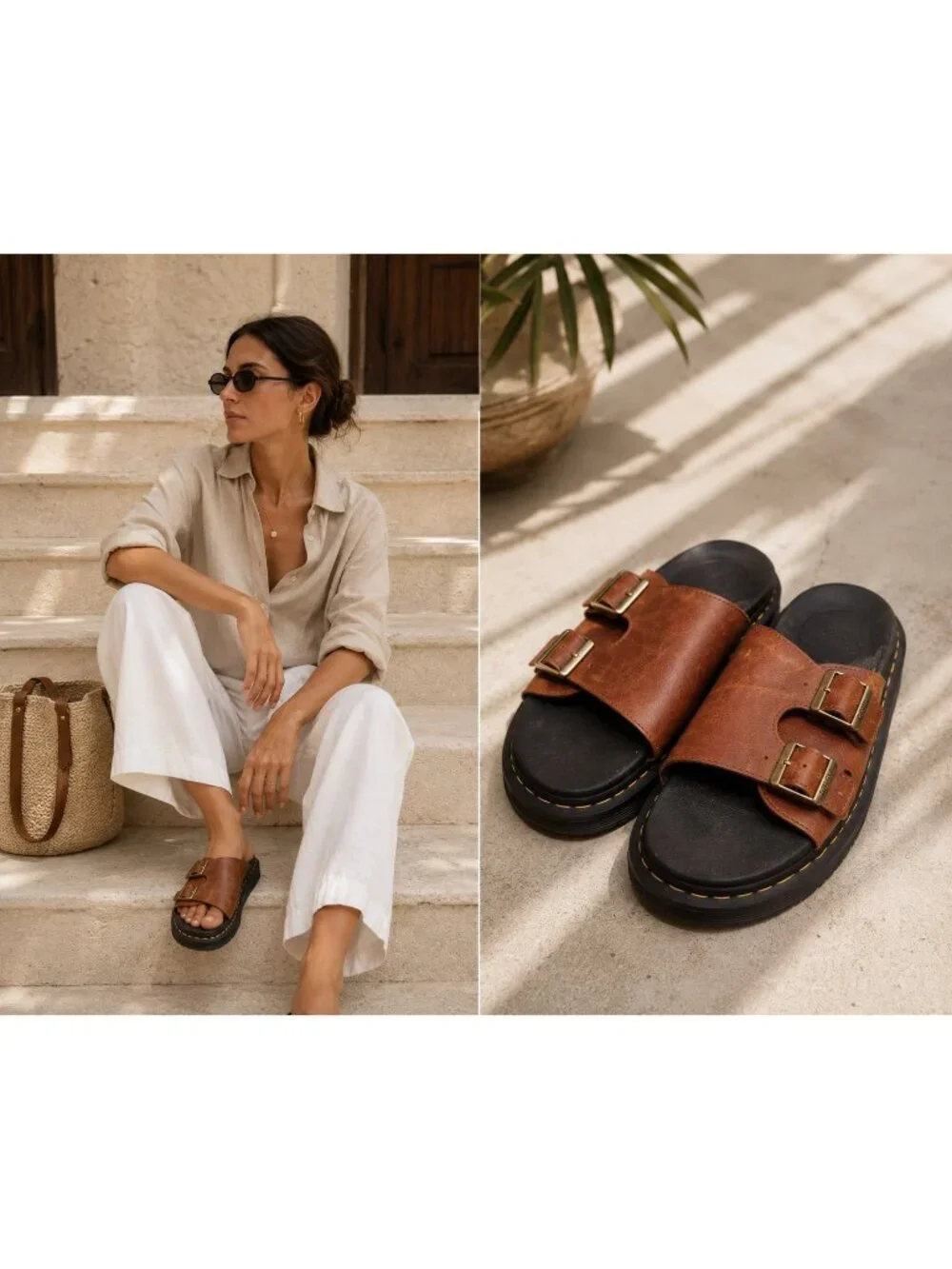 Dr. Martens Dax Luxor Leather Slide Sandals Tan Brown Men's US 7 Women's US 8